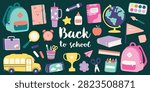 Back to school clipart set with backpacks and supplies