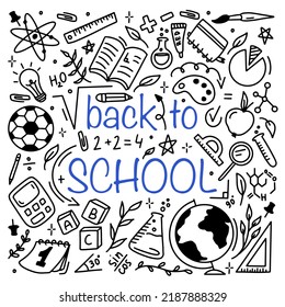 Back to school. School clipart. Sketch vector hand drawn doodle set of School objects and symbols