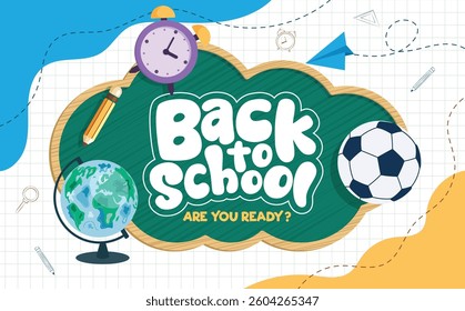 Back to school clipart template. School educational greeting clip art in chalkboard clouds shape concept for education banners vector illustration.

