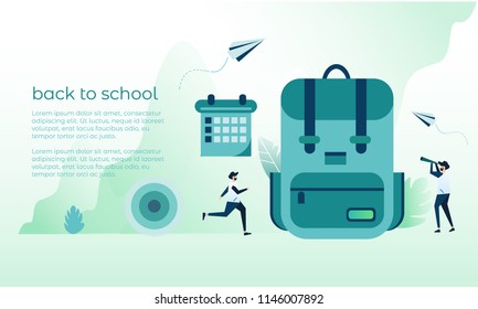 Back To School and Collage Vector Illustration for poster, banner, web page templates, with mini people. Flat Design Style.