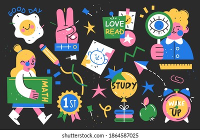 Back to school collection of characters and elements. Vector illustration