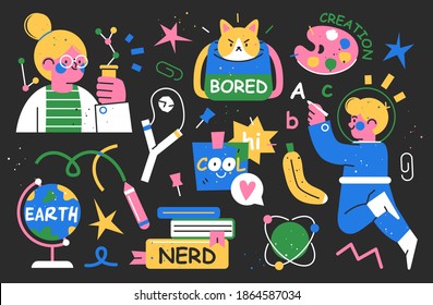 Back to school collection of characters and elements. Vector illustration