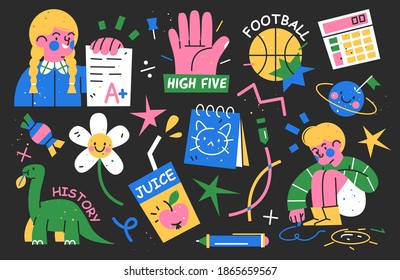 Back to school collection of characters and elements. Vector illustration