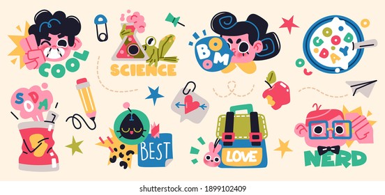 Back to school collection of characters and elements. Vector illustration