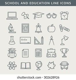 Back to school. Collection of school and education icons. Line symbols set. Vector illustration.