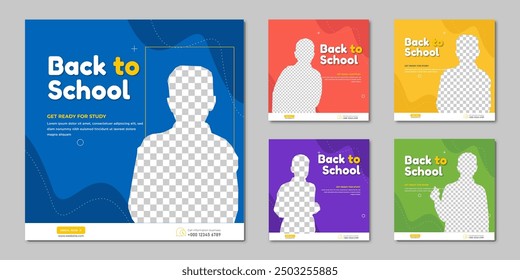 Back to school Collection of Five background  education square flyer study abroad poster template social media pack templates banner design set