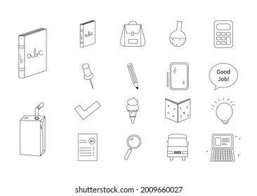 De vuelta a los iconos de la colección escolar. Conjunto de herramientas de estudio. Plantilla de Ilustración de vectores educativos.