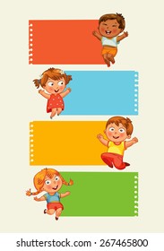 Back to school. Collection of infographics elements in the form of paper tape for various purposes. Funny cartoon character. Vector illustration. Set
