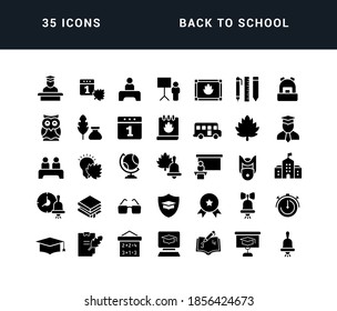 Back to School. Collection of perfectly simple monochrome icons for web design, app, and the most modern projects. Universal pack of classical signs for category Holidays.