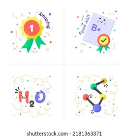 Back to school collection of Stickers for students with school supplies. Vector illustration