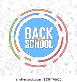 Back to school color background with school subjects. Vector invitation template or card.