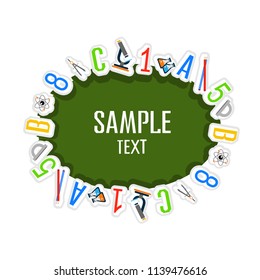 Back to school color background with school subjects. Vector invitation template or card.
