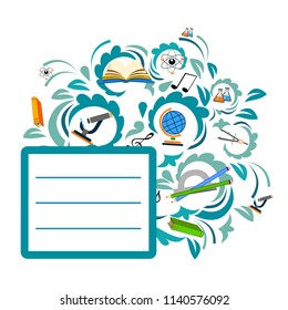Back to school color background with tree . Vector invitation template or card.