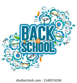 Back to school color background with tree . Vector invitation template or card.