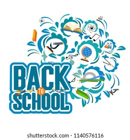 Back to school color background with tree . Vector invitation template or card.
