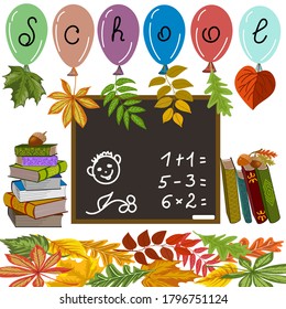 Back to school color illustration.Color illustration for the beginning of the school year with books and autumn leaves.
