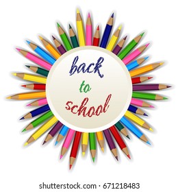 Back to school. Color pencils on a white background