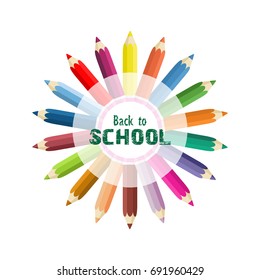Back to school. Color pencils on a white background