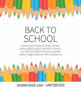 Back to school, Colored pencil frame poster template, vector illustration