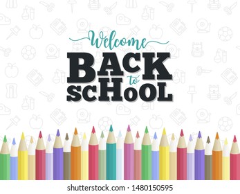 Back to school, Colored Pencil poster template, vector illustration