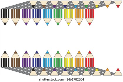 back to school colored pencils icons top and bottom on a white background, isolate