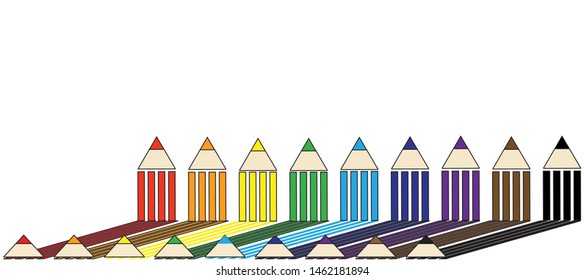 Back to school colored pencils icons with shadow concept on white background