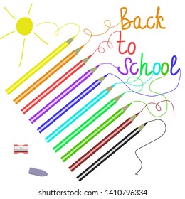 Back to school. Colored pencils on white background isolated image