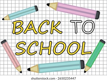 Back to school with colored pencils on a grid