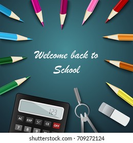 Back to School with colored pencils and supplies