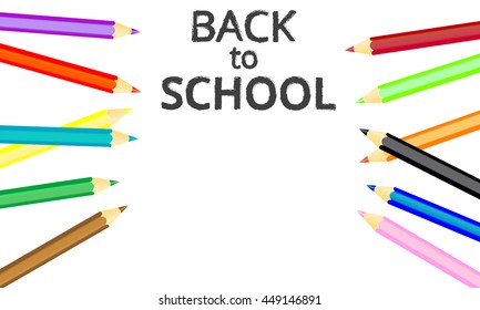 Back to school colorful background with colorful pencils. Grunge text on texture and place for your design text. vector illustration eps 10.