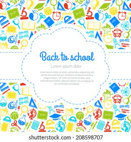 Back to school colorful background with space for text, education icons