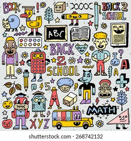 Back to school colorful doodle set 2. Vector illustration. Hand drawn.
