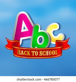 Back to school colorful letters abc and red ribbon vector illustration 