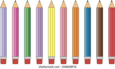 Back to school colorful pencils with rubber set with outline