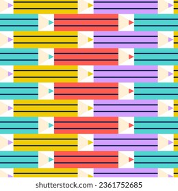 Back to school. Colorful pencils seamless pattern. Vector illustration, flat design