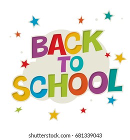 Back to school. Colorful poster with rays and stars. Comic alphabet. 