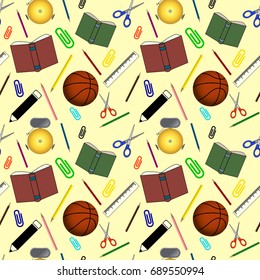 Back To School Colorful Seamless Pattern on Light Yellow