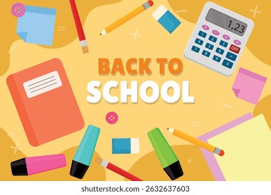 Back to School Colorful Stationery and Supplies Illustration