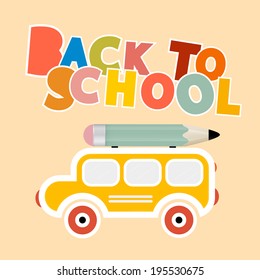 Back to School Colorful Title with Yellow Bus - Retro Paper Vector Illustration