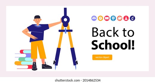 Back to school. Colorful vector illustration, banner. Clipart on the topic of education, school.