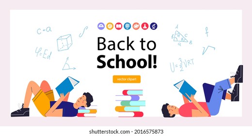 Back to school. Colorful vector illustration, banner. Clipart on the topic of education, school.