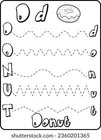 Back to School Coloring Page For Kids: Tracing Coloring Page Alphabet Coloring Worksheet Letter D-donut