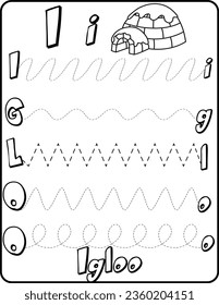 Back to School Coloring Page For Kids: Tracing Coloring Page Alphabet Coloring Worksheet Letter I-igloo