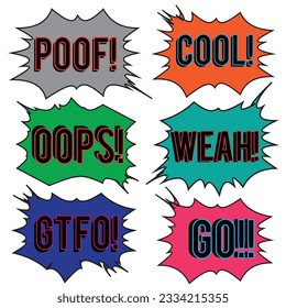 Back to School in comic speech bubbles, pop art style. Education concept. Comic dialog cloud, space cartoon. Set memphis school comic bubble halftone dot. Creative idea conversation explosion balloon
