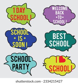 Back to School in comic speech bubbles, pop art style. Education concept. Comic dialog cloud, space cartoon. Set memphis school comic bubble halftone dot. Creative idea conversation explosion balloon
