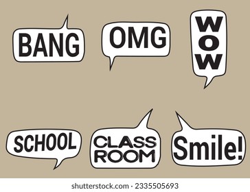 Back to School in comic speech bubbles, pop art style. Education concept. Comic dialog cloud, space cartoon. Set memphis school comic bubble halftone dot. Creative idea conversation explosion balloon