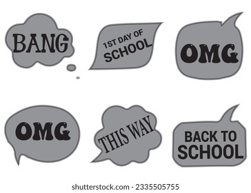 Back to School in comic speech bubbles, pop art style. Education concept. Comic dialog cloud, space cartoon. Set memphis school comic bubble halftone dot. Creative idea conversation explosion balloon