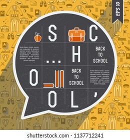 Back to school composition with big gray claud talk and white big words on them vector illustration