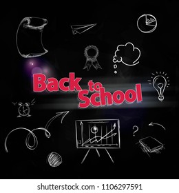 Back to school composition with doodle sumbolson dark chalkboard. Vector design template for education.