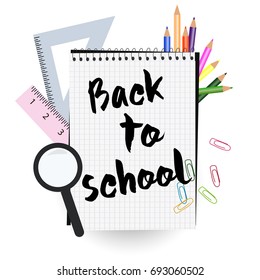 Back to school composition with noteboock and supplies